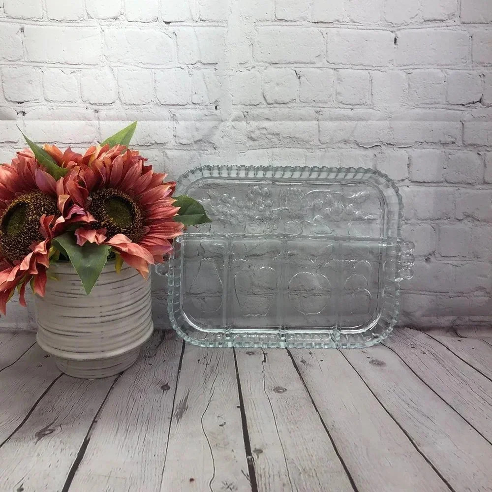 12" Rectangular 5 Part Relish Fruits Clear cottagecore